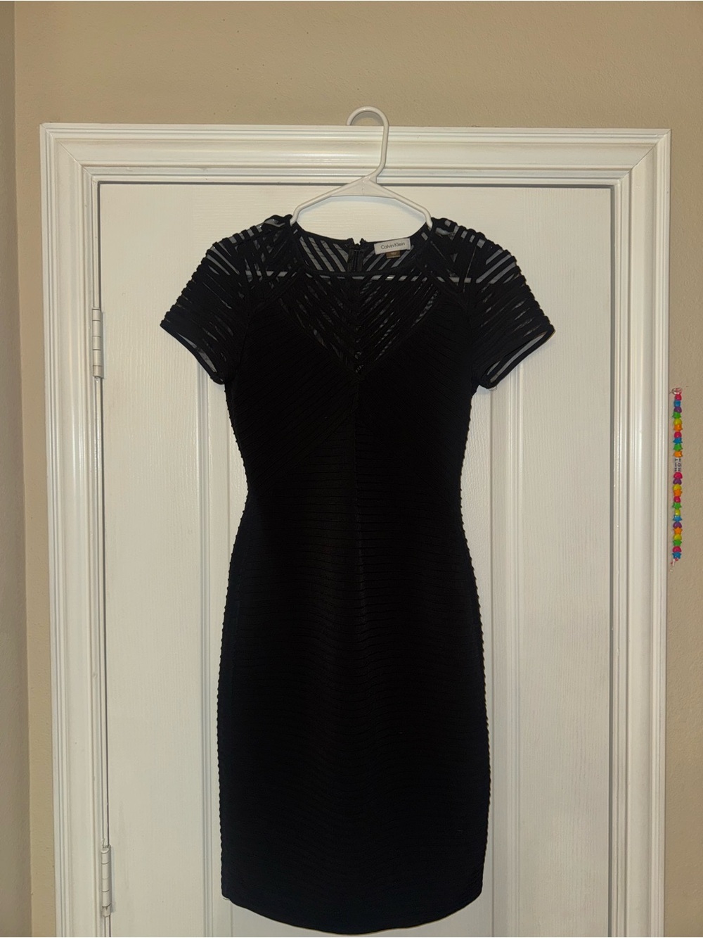 Calvin Klein Black Short Sleeve Textured Sheath Dress
